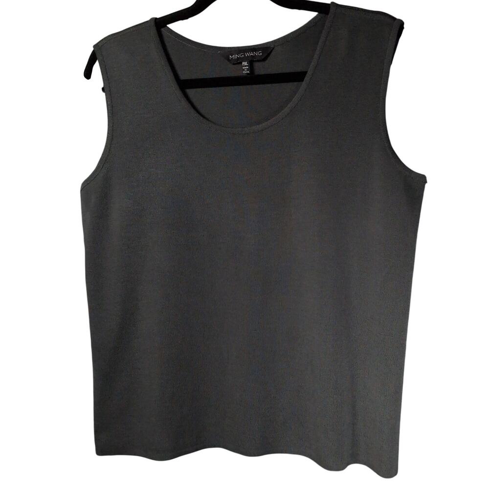 Ming Wang Women's Grey Scoop Neck Shell Sleeveless Top Petite XL Capsule Layer